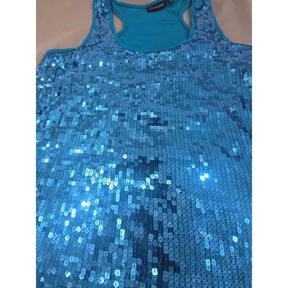 Ultra Flirt Tank Top Womens XL Blue Sequined Racerback Party Clubwear Festival